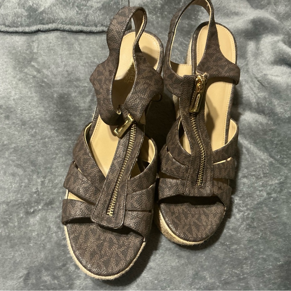 Brown Women's Zip Front Slingback Wedge Sandals